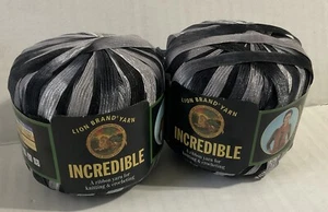 Lion Brand Incredible Ribbon Yarn, Accent On Black, Lot Of 2 - Picture 1 of 6