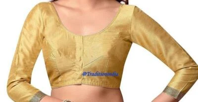 Blusa sari de diseñador, blusa sari confeccionada, top sari de seda de tafetán mangas largas Foto 1 de 4