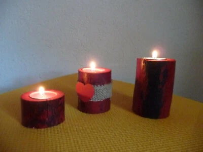 teelichthalter set, dreiteilig, rot, incl. rote Teelichter, Handarbeit, Geschenk - Bild 1 von 4