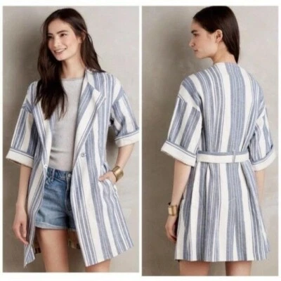 Chaqueta plumero Elevenses North Channel de lino a rayas con cinturón Foto 1 de 4