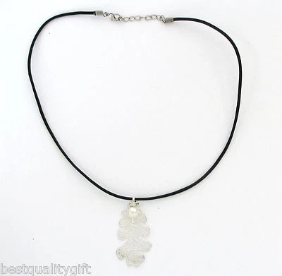 Placcato Argento Vero Lacey Quercia Foglia Ciondolo,Fresco Acqua Perle Pelle - Immagine 1 di 3