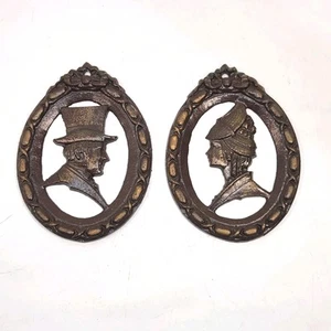 Vintage Wilton Cameo Silhouettes Victorian Man & Woman Set Cast Iron - Picture 1 of 5