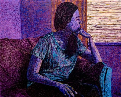 "Isolation" 16x20 Framed Original Oil Painting on Acrylic Glass Colorful Monet - Image 1 of 3