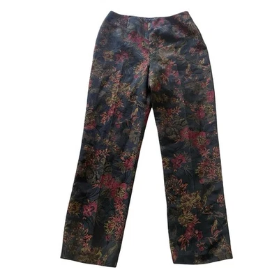 Pantalones Jones New York Floral Brocado Talla 10 Negro Rojo Dorado Pierna Recta Tapiz Foto 1 de 4