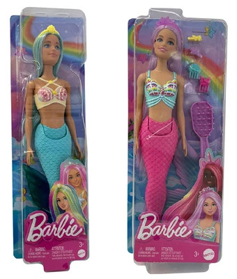 Barbie Meerjungfrau Puppe türkise, rosa Haaren bewegliche Schwanzflosse, Auswahl - Bild 1 von 4