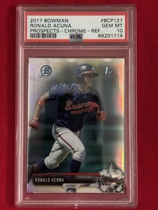 2017 Bowman Chrome RONALD ACUNA REFRACTOR RC Rookie BRAVES #/499 PSA 10 GEM MT - Foto 1 di 2