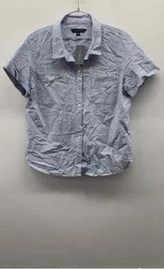 Tommy Hilfiger Women Blue Short Sleeve Button Down Blouse Sz XL NWT - Picture 1 of 4