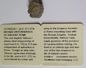 AD 271 Tetricus I Bronze Antoninianus Ancient Rome Littleton Guaranteed Authenti - Picture 1 of 3