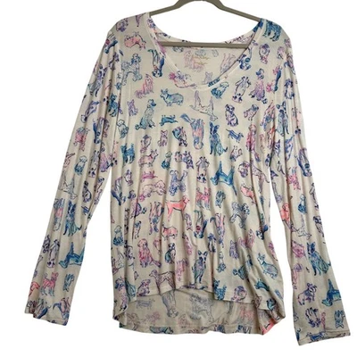 Top Lilly Pulitzer Estampado Perro L Manga Larga Crema Colores Pastel Rayón Spandex Foto 1 de 4