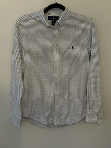 Ralph Lauren Custom Fit Shirt Blue Check Long Sleeve Button Down Boys Teen Sz.20 - Picture 1 of 7