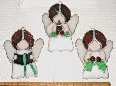 LOTE DE COLECCIÓN de (3) Vidrieras Navidad Ángeles Atrapasoles Aprox 5 1/2" x 4 1/2" Foto 1 de 4