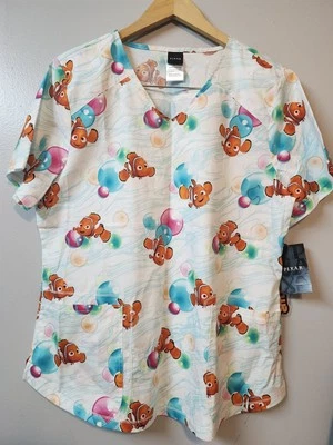 Finding Nemo Cherokee Scrubs Tooniforms Disney V Neck Top TF727 FNNB Large NWT - Image 1 of 4