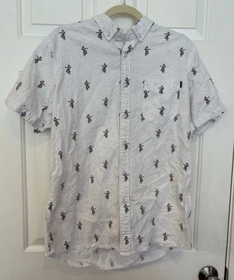 Rip Curl Mens Hula Girl Print Short Sleeve Button Down Shirt White Size L - Image 1 of 4
