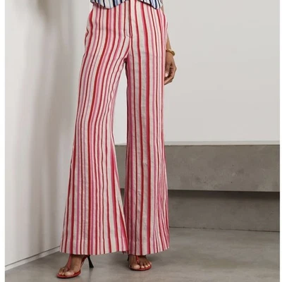 Pantalones ROSIE ASSOULIN Rayas Boucle Jacquard Lino Pierna Ancha Mujer EE. UU. 2 Rojo Rosa  Foto 1 de 4