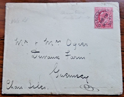 Letter posted on board R.M.S.Caronia1905 cancelled Queenstown to Guernsey with - Image 1 of 4