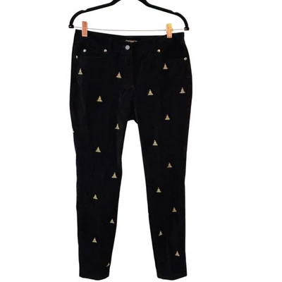 Calça J.McLaughlin Feminina Leighton Veludo Preto Árvore de Natal Tamanho 6 Feriado - Imagem 1 de 4