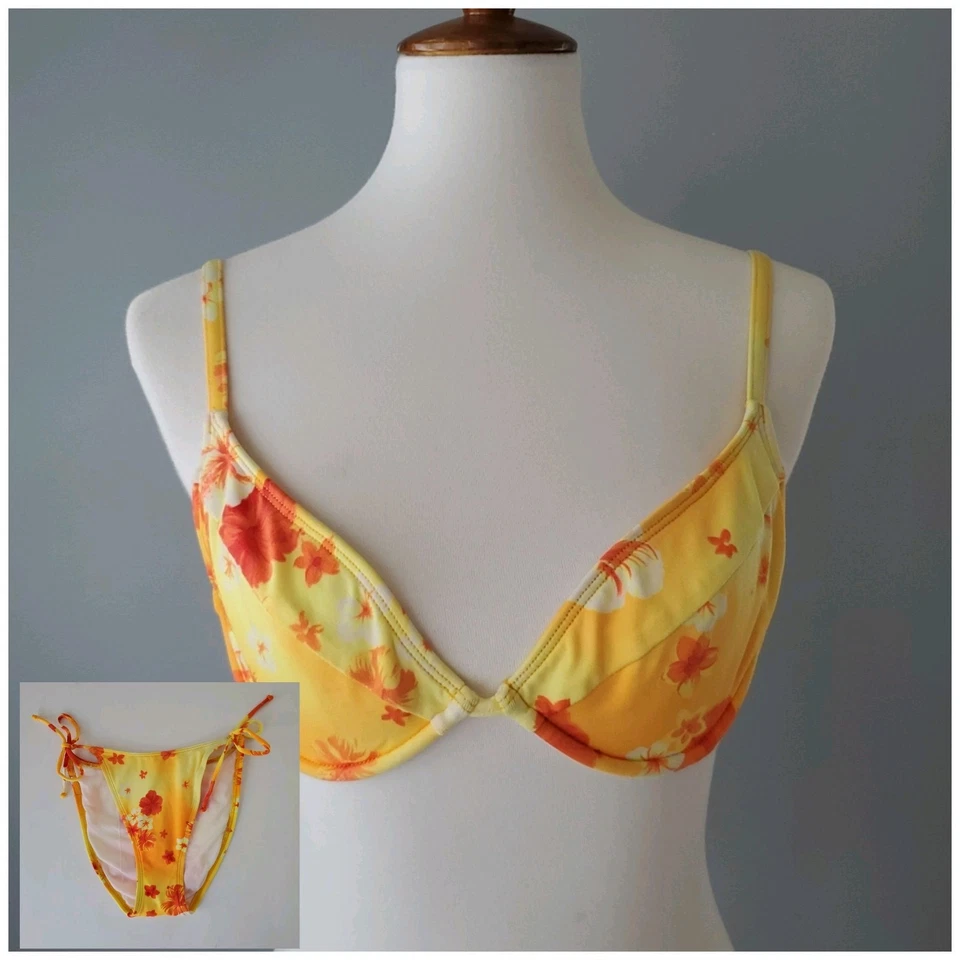 Bikini Esprit Beach Amarillo Naranja Tropical Floral Vintage 2 Piezas Mujer Mediano Foto 1 de 4