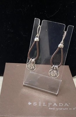 Pendientes Disco Silpada Plata Esterlina 925 Cuero Marrón Niña Pradera W2179 Foto 1 de 4