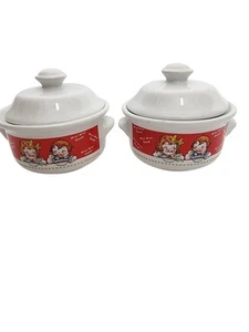 2 Vintage 1998 Campbells Kids Soup Ceramic Crock Bowls with Lids - Picture 1 of 9