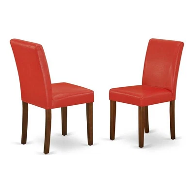 Sillas de comedor East West Furniture Abbott de cuero de 35" en caoba/rojo (juego de 2) Foto 1 de 4