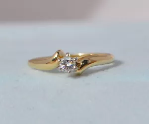 Anello vintage in oro massiccio 14 kt con diamanti naturali - solitario tondo brillante - Foto 1 di 12