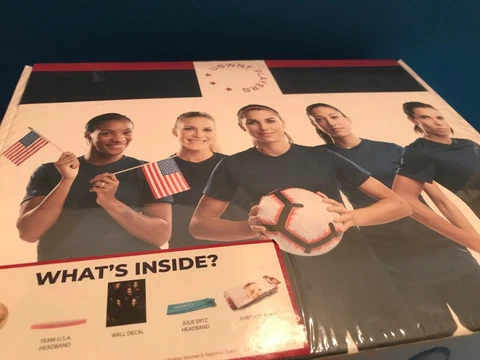 US Women's National Soccer Team Collectible Box -Ball, Blanket, Headbands, Decal Cover