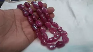 NATURAL EARTH MIND RUBY GLASS FILLED GEMSTONE BIG TUMBLE BEADS 2 STRAND NECKLACE - Picture 1 of 4
