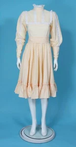Vintage 70s Laura Ashley Prairie Yellow White Ditsy Cotton Dress sz S/10 /160 - Picture 1 of 6