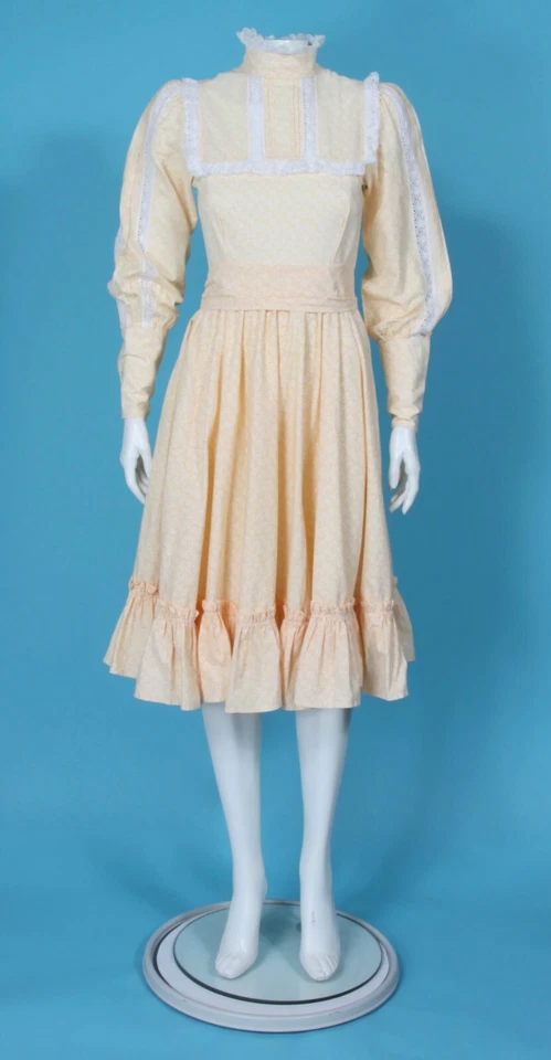 Vintage 70s Laura Ashley Prairie Yellow White Ditsy Cotton Dress sz S/10 /160 - Image 1 of 4