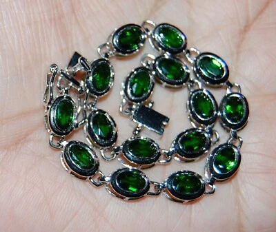 Pulsera de tenis de plata de ley 925 piedras preciosas de diopsido de cromo verde DK Foto 1 de 4