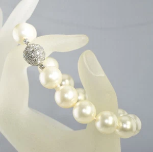 9K White Gold Filled 14mm  Bracelet 7.5" made with Swarovski Pearls  V/7440 - Picture 1 of 4