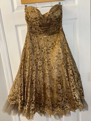 Vestido de Fiesta Niki Livas Dorado Encaje Vintage Y2K Cóctel Princesscore Formal Baile de graduación 4 Foto 1 de 4