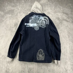 Hypnotic Genes Jean Jacket Mens 2XL Blue Hooded Full Zip Pockets Streetwear - Picture 1 of 19