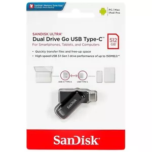 NEW SanDisk 512GB Ultra Dual Drive Go USB Type-C Flash Drive Black SDDDC3-512G - Picture 1 of 2