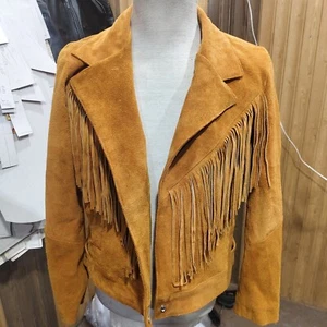Men’s Suede Leather Fringe Jacket Brown Western Cowboy Rodeo Style Vintage Coat - Picture 1 of 6