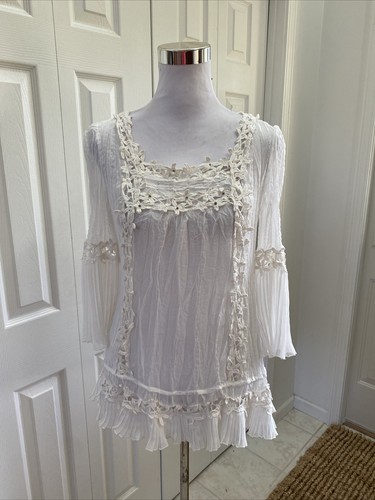 OFF WHITE Tunica Passion Concepts Off Fisarmonica Bianca Piega Piega Piego Piego Nuova di zecca