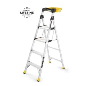 5.5 ft. Aluminum Dual Platform Step Ladder 10 ft. Height 300 lb. Load Capacity - Picture 1 of 12