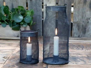 Netz Windlicht , Laterne mit Netz, Windlich schwar Stabkerzen, von Chic Antique - Bild 1 von 4