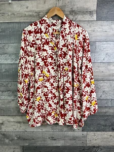 Kin John Lewis Womens Blouse Top Size UK 18 Red Floral Smock Long Sleeves *READ - Picture 1 of 10