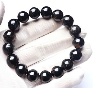 11.5mm Top Quality Natural Black Tourmaline Crystal Round Beads Bracelet AAA