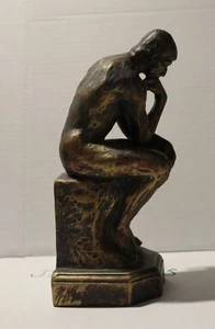 The Thinking Man The Thinker Statue 3 LB.+ Great Condition Antiquey Brass Finish - Picture 1 of 8