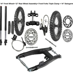 14" 12" Wheel Front Forks Rear Swingarm Kit 80/100-12 60/100-14 Tire CRF50 XR70 - Picture 1 of 26
