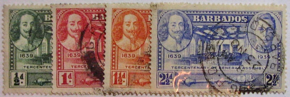 1939 BARBADOS #202-205: F/VF Used 'King Charles I/KGVI' - short set of 4 - Image 1 of 1