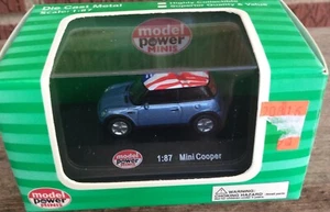 RTR MODEL POWER-BLUE MINI COOPER-IN DISPLAY CASE-HO SCALE 1/87 NIB - Picture 1 of 4