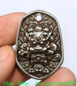 Ciondolo Amuleto Testa Bestia Vecchio Tibet Buddhismo Tibetano Ferro Fortunato Bestia - Foto 1 di 6