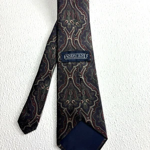 Lands' End Men's Black blue Paisley Silk Neck Tie 3.5"W x 60"L USA Vintage - Picture 1 of 6