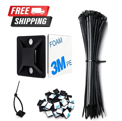 CZXNBI 50 Set Cable Zip Tie Self Adhesive Mounts Kit with 6" Zip Ties, 3/4" Wire Holder