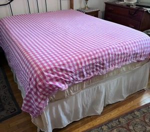 POTTERY BARN Kinder rosa groß Gingham Karo Streifen Rüschen Full/Queen Bettbezüge - Bild 1 von 13