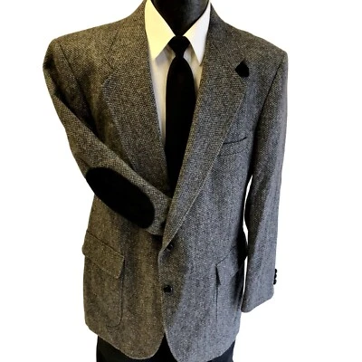 Vtg Gray DONEGAL Tweed Sport Coat LEATHER Elbow Patch Jacket SHOOTING Blazer 44 - Image 1 of 4