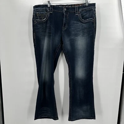 Rock Revival Jeans Mens 42 Blue Noah Boot Grunge Rocker Biker Thick Stitch - Image 1 of 4